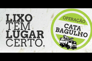 imagem com o fundo preto, escrito "cata-bagulho" e "lixo tem lugar!"